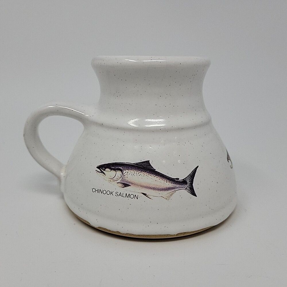 Vtg 1991 Anglers Expressions Fishing Salmon No Spill Mug Cup 10oz Ceramic Fish